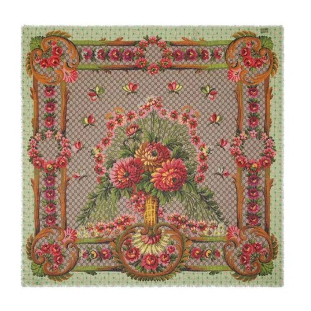 Gucci Logo Floral Fringe Scarf. Brand New!